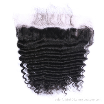 Wholesale Deep Wave Swiss Lace Frontal Closure Human Hair Transparent Lace Frontal 13x4 Brazilian hair